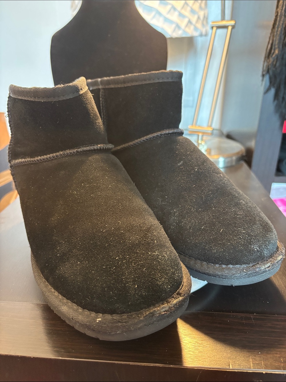 BearPaw Alyssa Black Suede Short Winter Boots